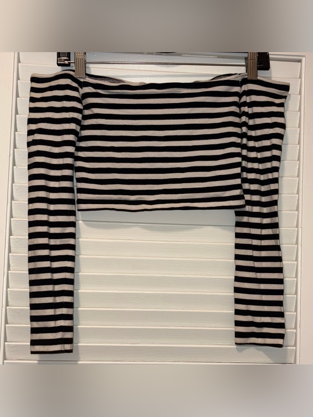 Minkpink black & white striped off the shoulder long sleeve crop top